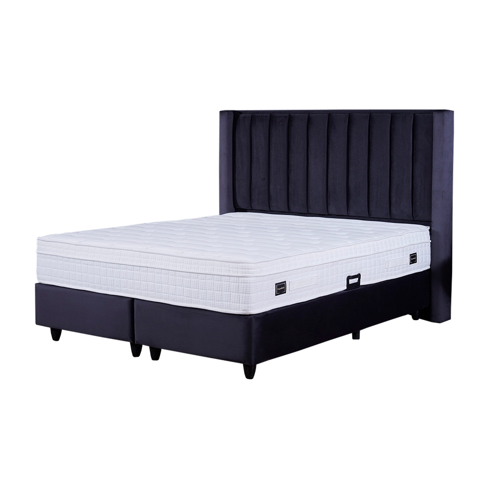 Paturi - Set Pat tapitat BLACK, 160x200 cm, lada depozitare, negru + Saltea CROWN, cu arcuri, 160x200 cm, H 27 cm - ExpoMob