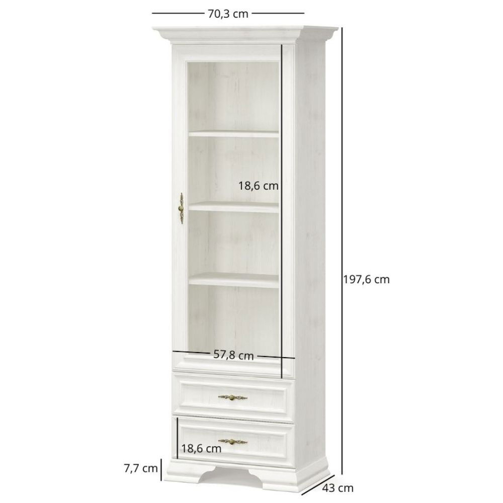 Colectia IRYS - Vitrina IRYS, 1 usa, 2 sertare, geam, pin anderson, 70,3x43x197,6 cm