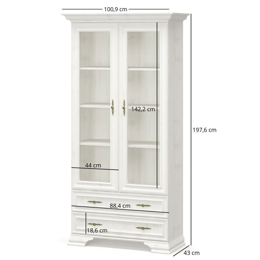 Colectia IRYS - Vitrina IRYS, 2 usi, 2 sertare, geam, pin anderson, 100,9x43x197,6 cm