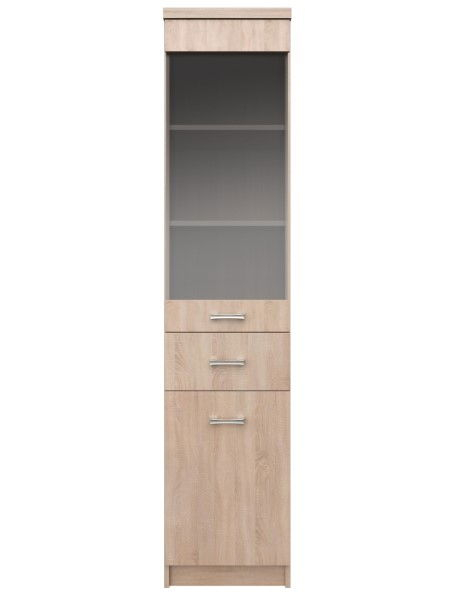 Colectia TOP MIX - Vitrina TOP MIX, 2 uși, 1 sertar, geam, stejar sonoma, 40x33x183 cm