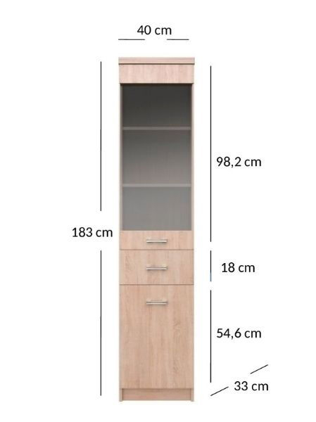 Colectia TOP MIX - Vitrina TOP MIX, 2 uși, 1 sertar, geam, stejar sonoma, 40x33x183 cm