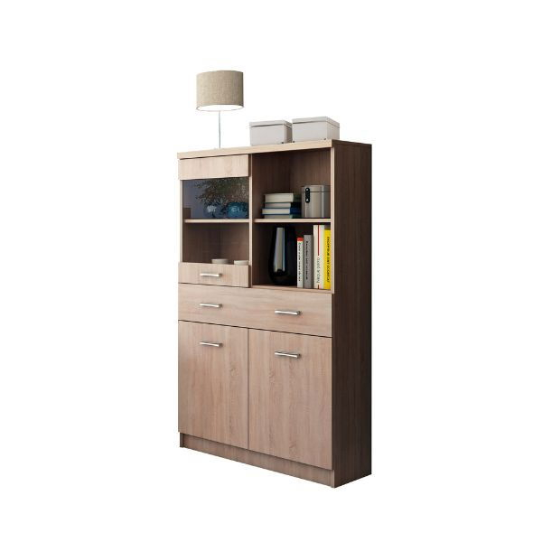 Colectia TOP MIX - Vitrina TOP MIX, 3 uși, 1 sertar, geam, stejar sonoma, 80x34x145 cm