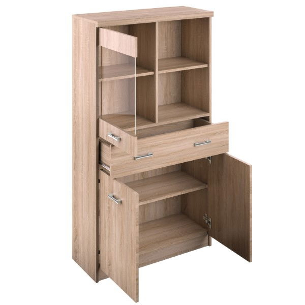 Colectia TOP MIX - Vitrina TOP MIX, 3 uși, 1 sertar, geam, stejar sonoma, 80x34x145 cm