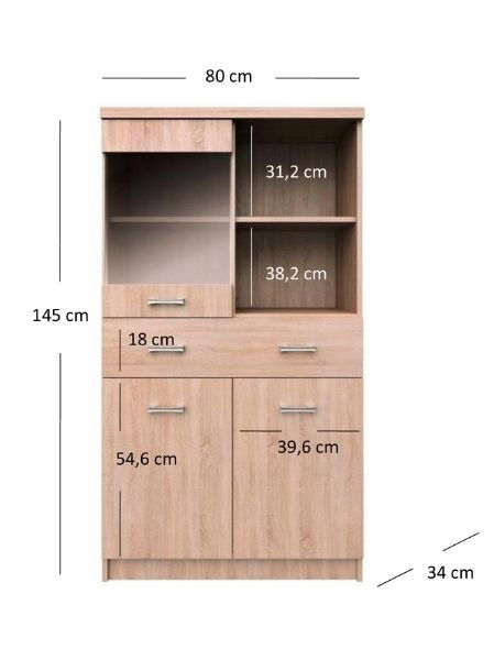 Colectia TOP MIX - Vitrina TOP MIX, 3 uși, 1 sertar, geam, stejar sonoma, 80x34x145 cm