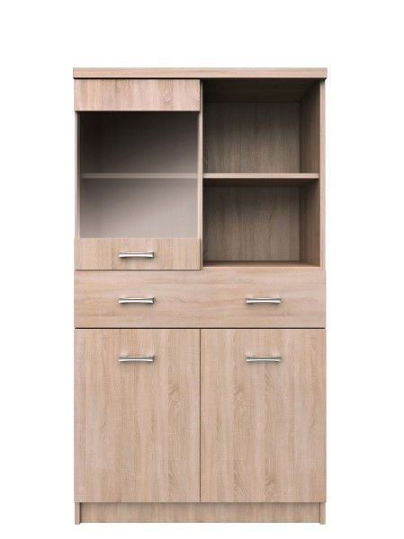 Colectia TOP MIX - Vitrina TOP MIX, 3 uși, 1 sertar, geam, stejar sonoma, 80x34x145 cm