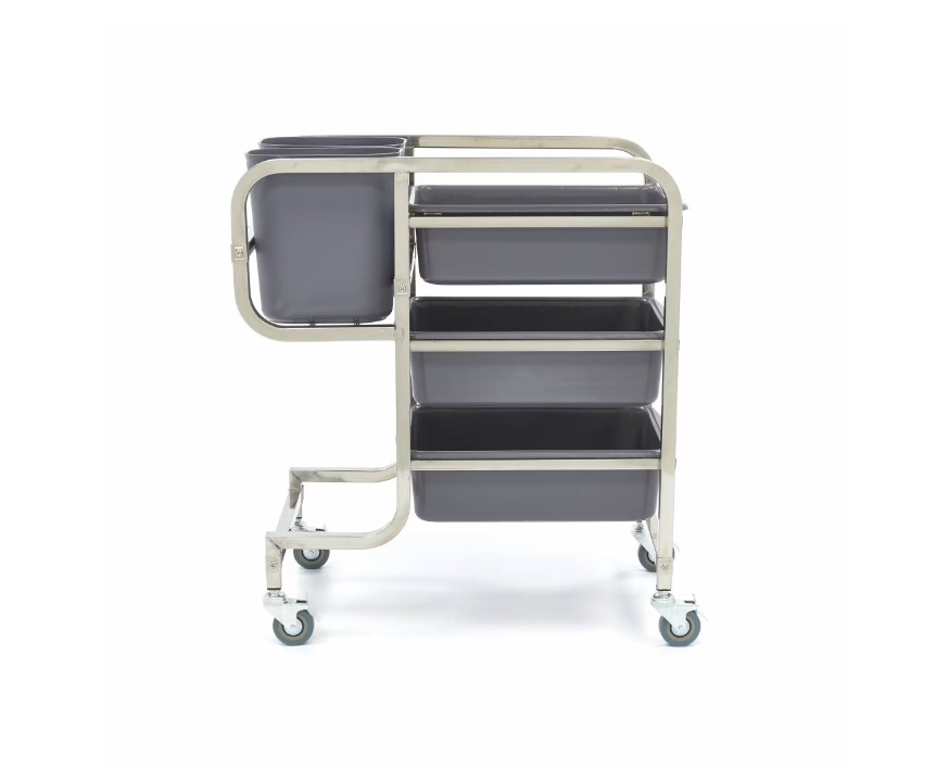 Carucior din inox pentru curatenie cu 5 cosuri [6]