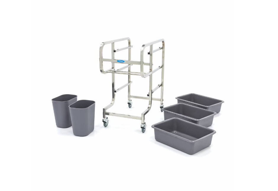 Carucior din inox pentru curatenie cu 5 cosuri [4]
