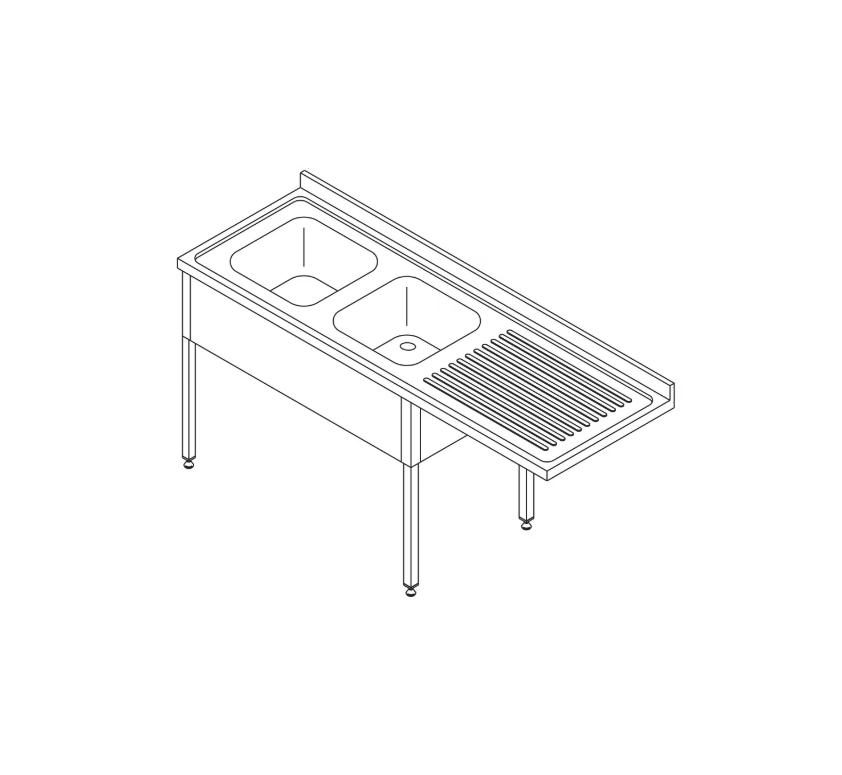 Chiuveta din inox 200x70 cm, stanga cu 2 cuve si raft de depozitare [1]