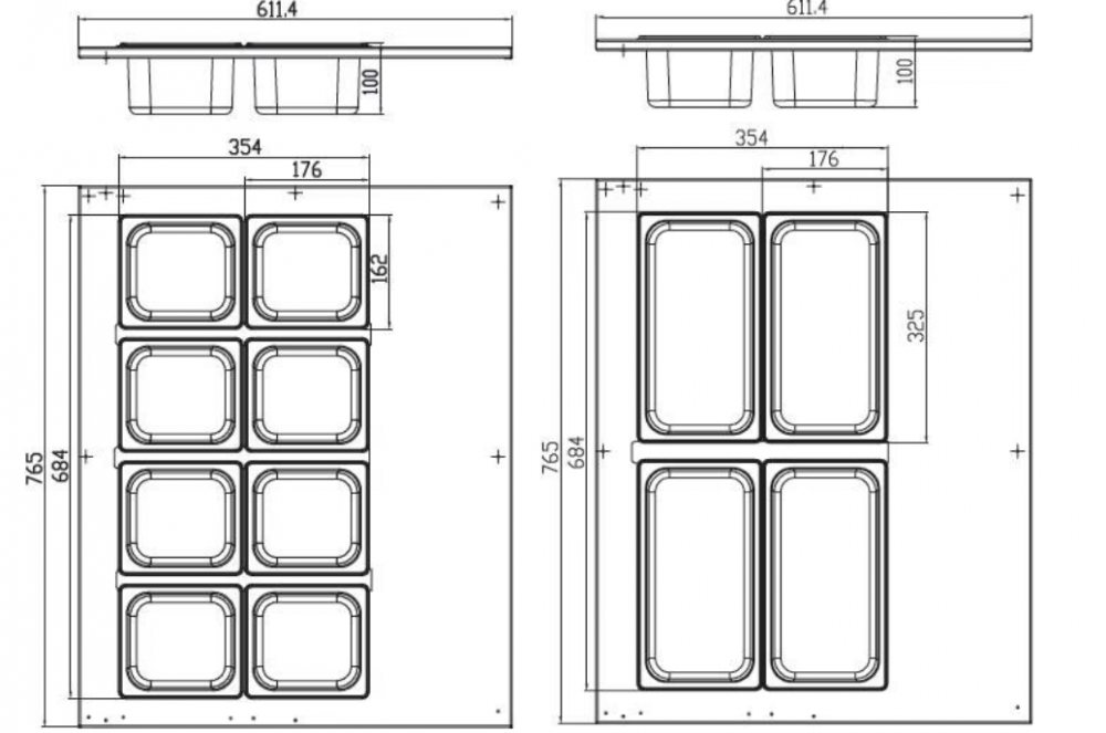 Saladeta/masa rece din inox 67 litri, 8 x GN 1/6 [8]