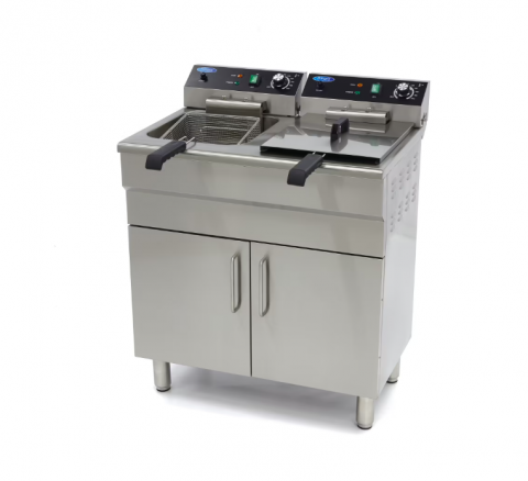 Friteuze - Friteuza electrica dubla cu robinet de scurgere si suport, 16 litri