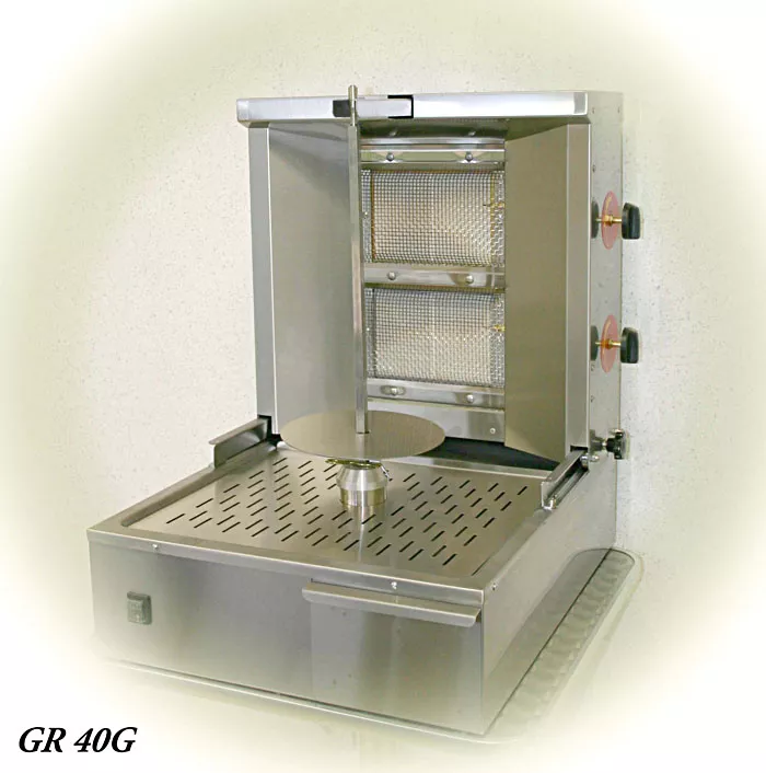 Aparate profesionale kebab/shaorma - Aparat de kebab/shaorma pe gaz cu 2 arzatoare, 15 kg de carne