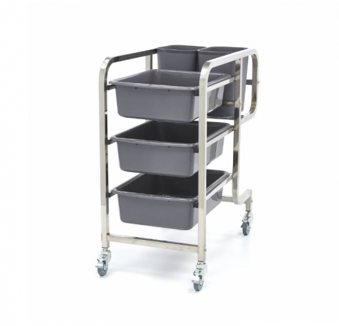 Carucior din inox pentru curatenie cu 5 cosuri [4]