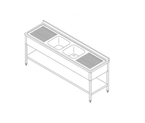 Chiuvete inox - Chiuveta din inox cu 2 cuve 210x70 cm cu raft de depozitare