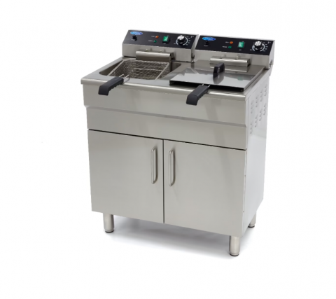 Friteuze - Friteuza electrica dubla cu robinet de scurgere si suport, 16 litri