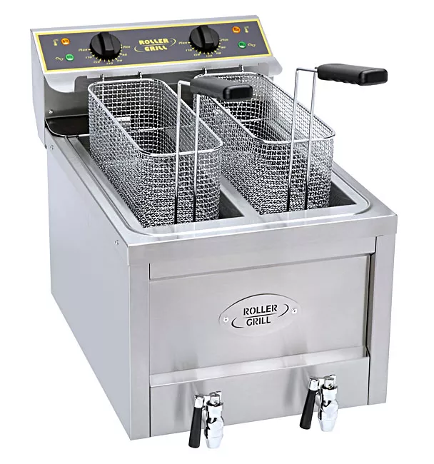 Friteuze - Friteuza electrica profesionala cu 2 cosuri si robinet de scurgere, 8 litri