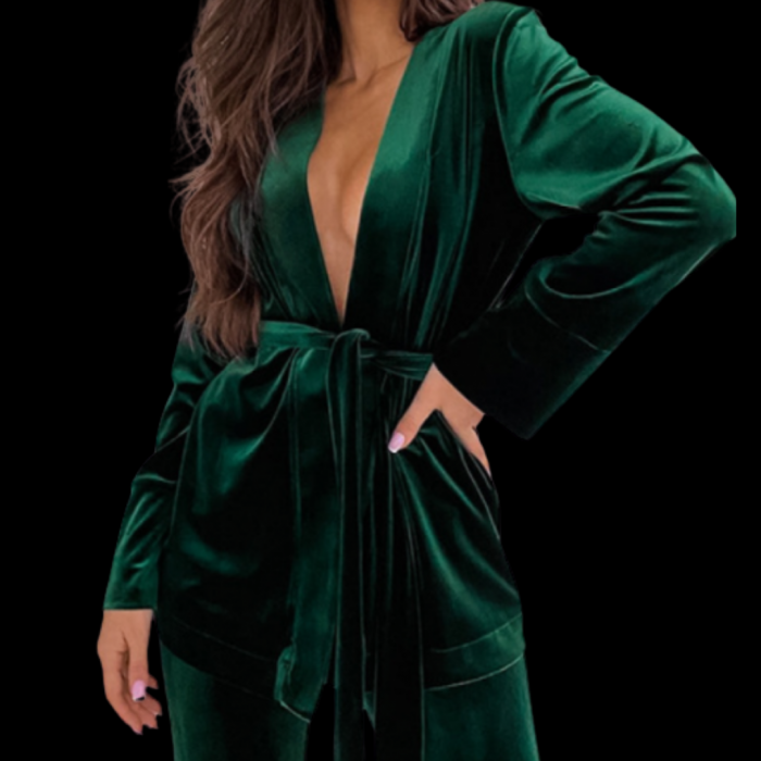 Compleu de dama din catifea cu cordon in talie verde ''ISABEL'' [2]