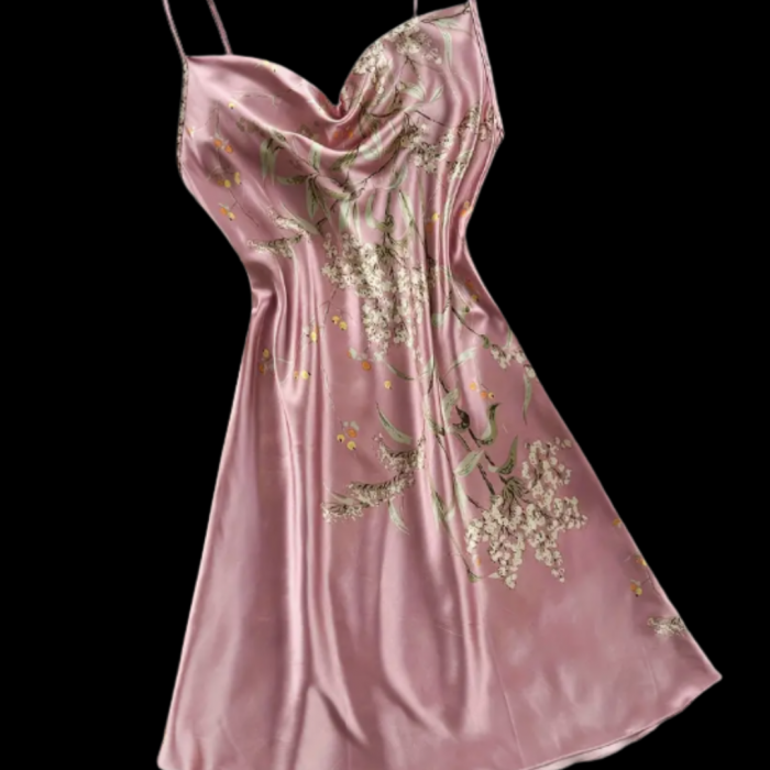 Pijamale satinate de dama roz [3]