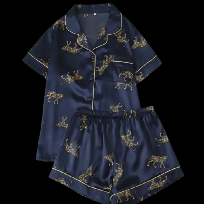 Pijama de dama satinata bleumarin  LEONA [2]