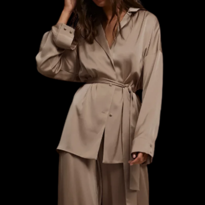 Pijama de dama satinata nude brown cu cordon in talie''SOPHIA'' [1]