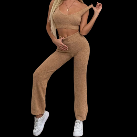 DAY WEAR - Compleu dama din doua piese plusat nude cafeniu  FOXY