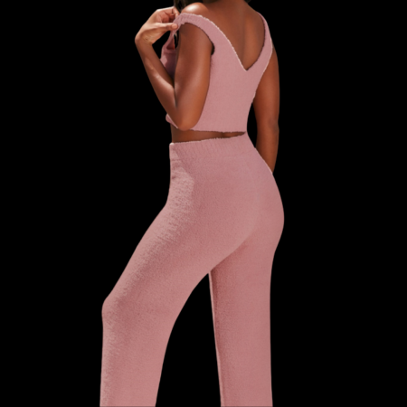 Compleu dama din doua piese plusat roz pudra  FOXY [3]