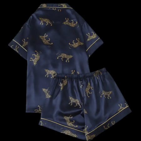 NIGHT WEAR - Pijama de dama satinata bleumarin  LEONA