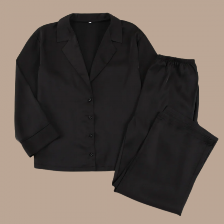 Pijama de dama satinata lejera negru ''SERENA'' [1]