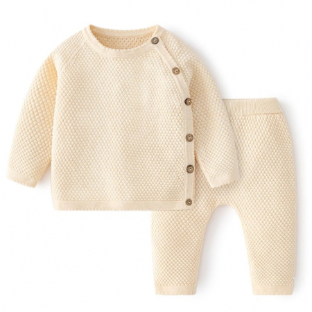 DIVA KIDS - Set tricotat pentru copii din bumbac crem HAPPY