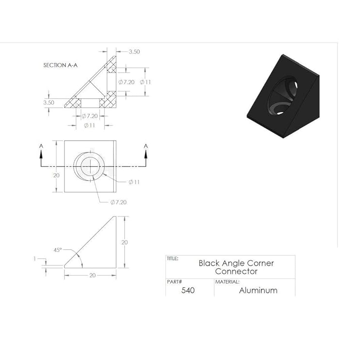 Coltar 20x20mm, pentru V-Slot, Openbuilds, 90 de grade, din Aluminiu, negru [2]