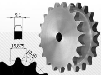 Roata de lant 10B Z12 pt doua lanturi simple, latime totala 34 mm [1]