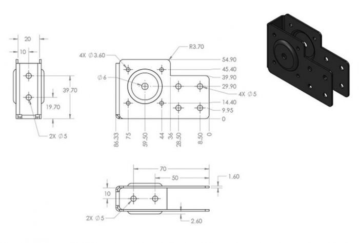 Suport V-Slot, de capat, pentru actuator si profil tip Openbuilds 2040 si motoare NEMA 17 [2]