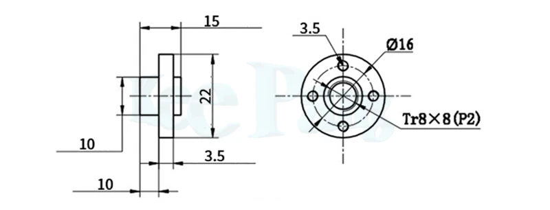 Piulita trapezoidala T8, pas 2mm, avans 8mm [1]