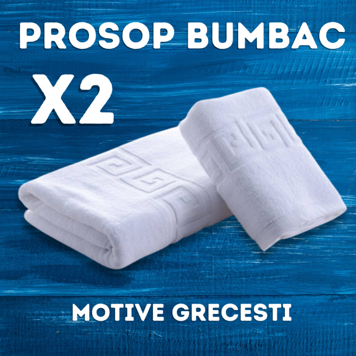 SET 2 PROSOAPE DE BUMBAC 50X90 - MOTIV GRECESC - GROSIME 450GR. - ALBE [1]