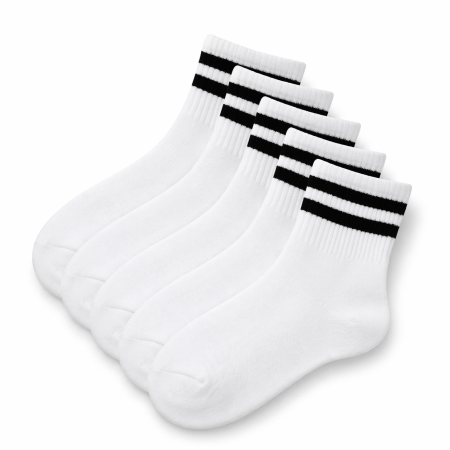 SOSETE COPII - SOSETE COPII BUMBAC ALBE CU DUNGI NEGRE - SET 20 DE PERECHI