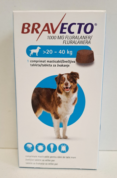 Bravecto 1000 mg, tablete masticabile pentru cainii de talie mare (>20-40 kg) [2]