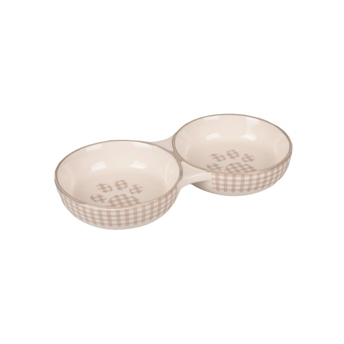 CASTRON DUBLU DIN CERAMICA PENTRU PISICI FLAMINGO MYLO ALB-CREM 2x11CMx145ML [2]