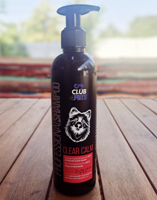 CLUB4PETS Sampon profesional CLEAR&CALM pentru caini adulti de toate rasele, efect ANTISCARPINARE si ANTIMATREATA, 250 ML [1]