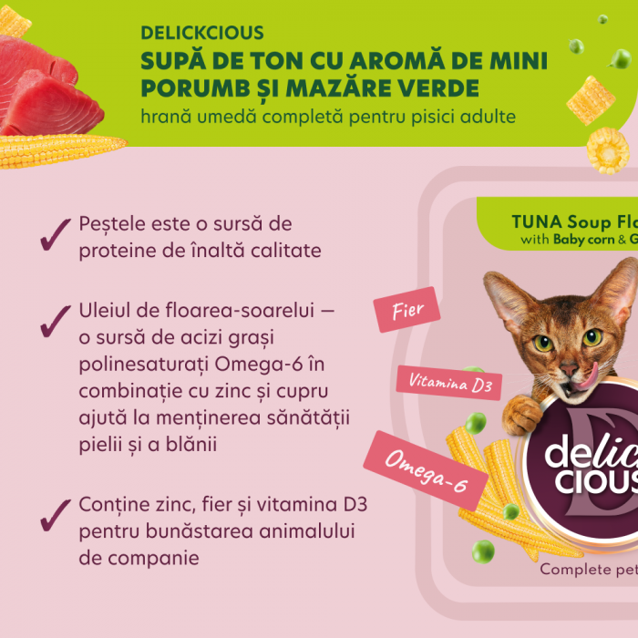 Delickcious. Supa de ton aromatizată cu porumb proaspăt și mazăre verde, 80 g [5]
