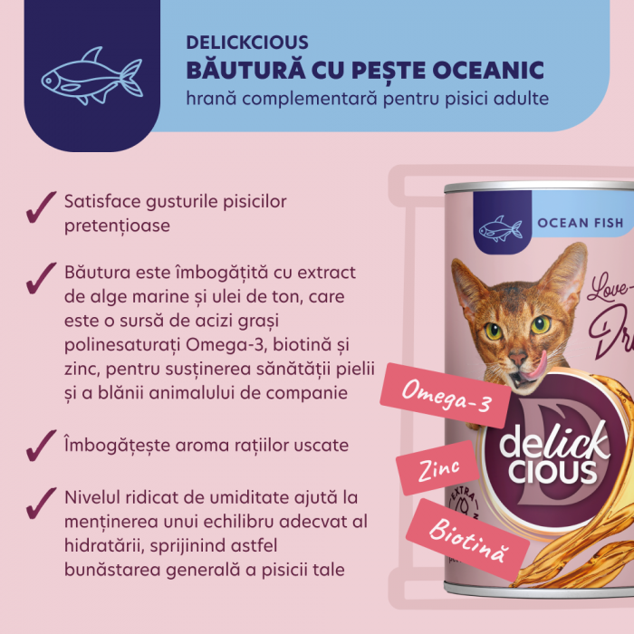 DELICKCIOUS, Conserva cu bautura cu peste oceanic pentru pisici, 140g [5]