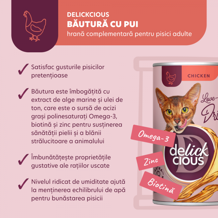 DELICKCIOUS, Conserva cu bautura cu pui pentru pisici, 140g [4]