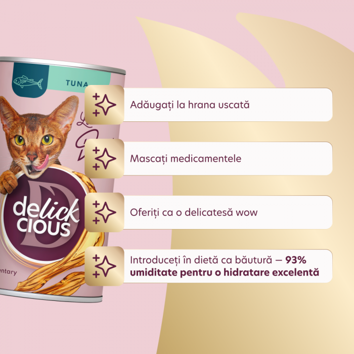 DELICKCIOUS, Conserva cu bautura cu ton pentru pisici, 140g [4]