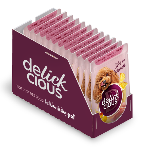 Delickcious. Curcan și fructe tropicale în sos cremos, 85 g. [4]