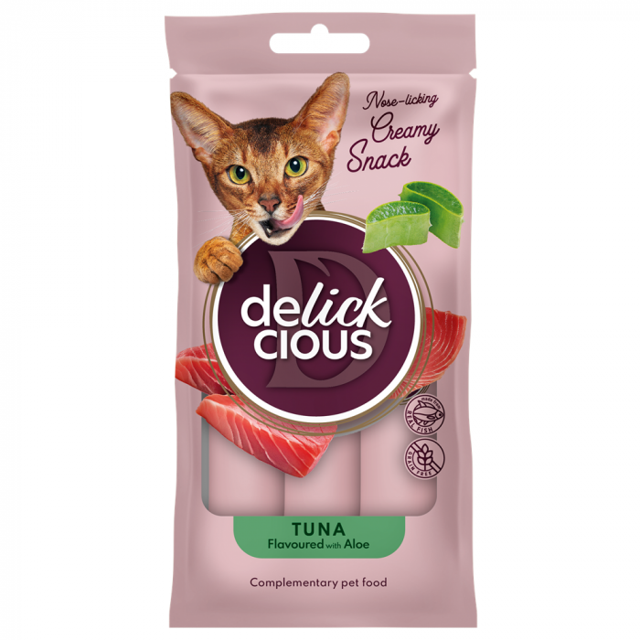DELICKCIOUS, Recompense cremoase cu ton si aloe pentru pisici, 60g [2]