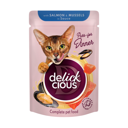 Delickcious. Somon & moluște în sos, 85 g. [6]