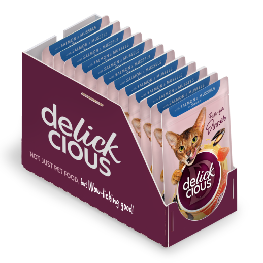 Delickcious. Somon & moluște în sos, 85 g. [5]