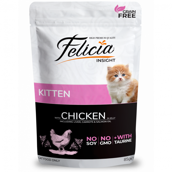 FELICIA Kitten, Pui și Ficat, plic hrană umedă fără cereale pisici junior, (în aspic), 85g [1]
