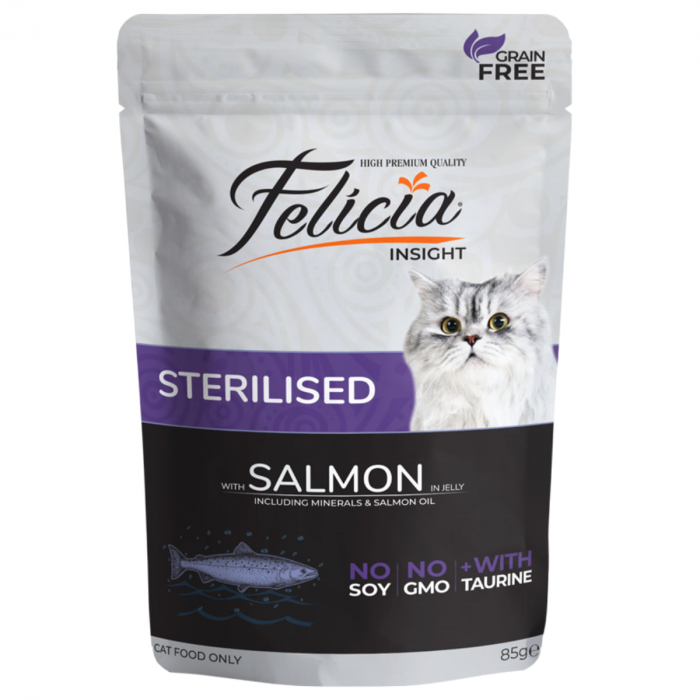 FELICIA Sterilised, Somon, plic hrană umedă fără cereale pisici sterilizate, (în aspic), 85g [1]