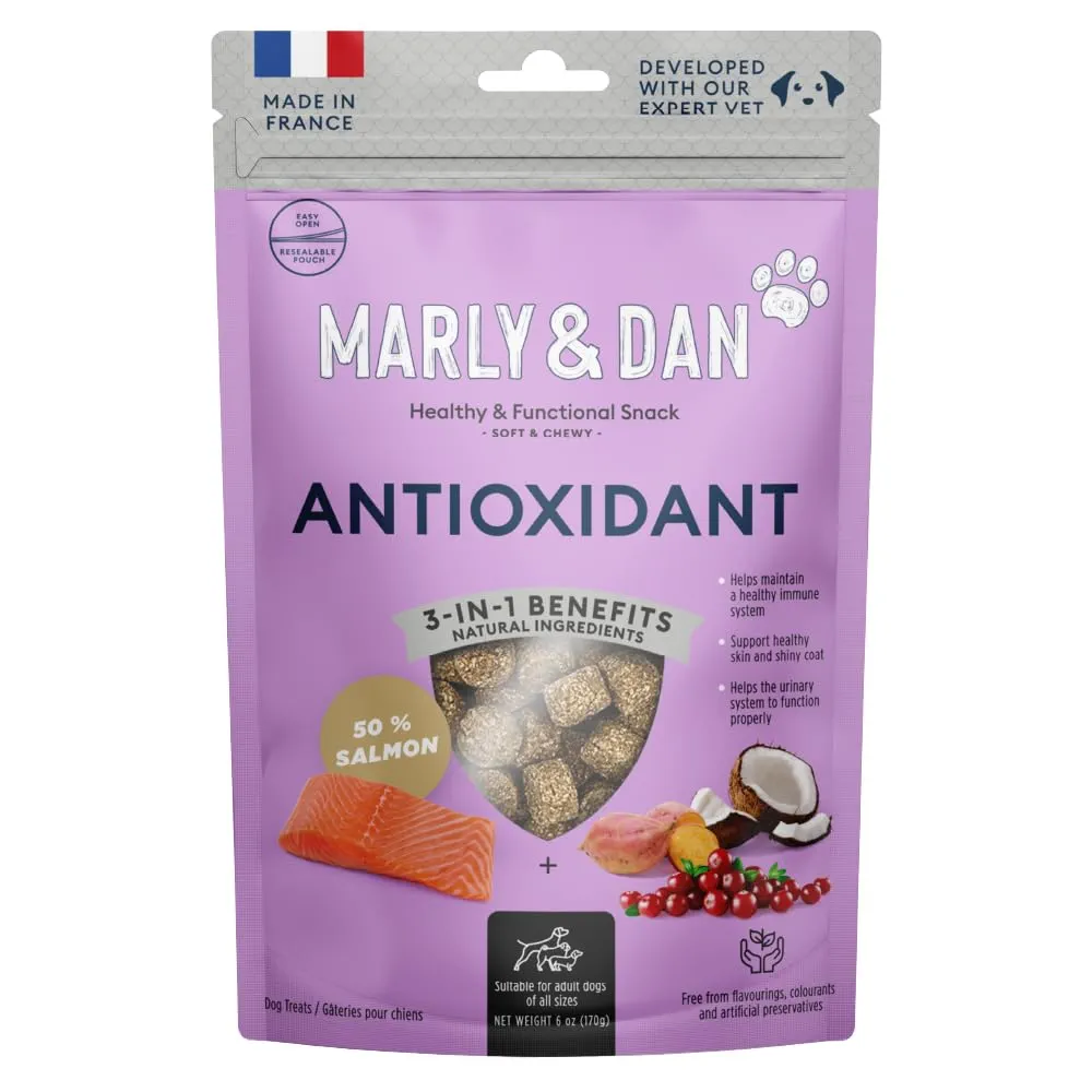 MARLY&DAN Antioxidant, XS-XL, Somon, punguță recompense funcționale fără cereale câini, activitate intensă, 100g [1]