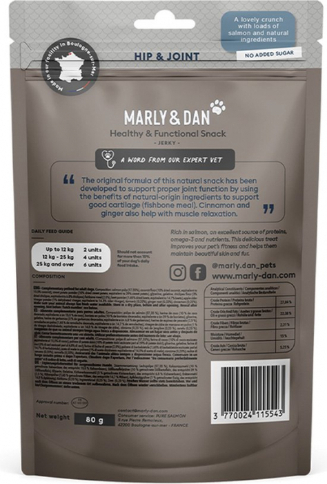 MARLY&DAN Hip&Joint, XS-XL, Somon, punguță recompense funcționale fără cereale câini, sistem articular, 80g [2]