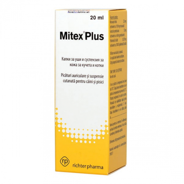 Mitex Plus - solutie otica antifungica, antibacteriana si antiparazitara pentru tratamentul otitelor externe la caini si pisici, 20 ml [1]